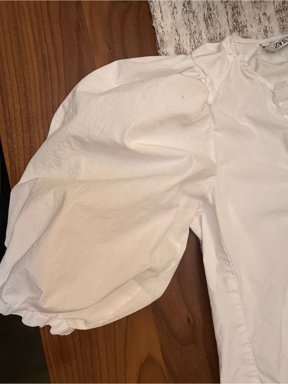 Zara White Puff-Sleeve Henley Blouse